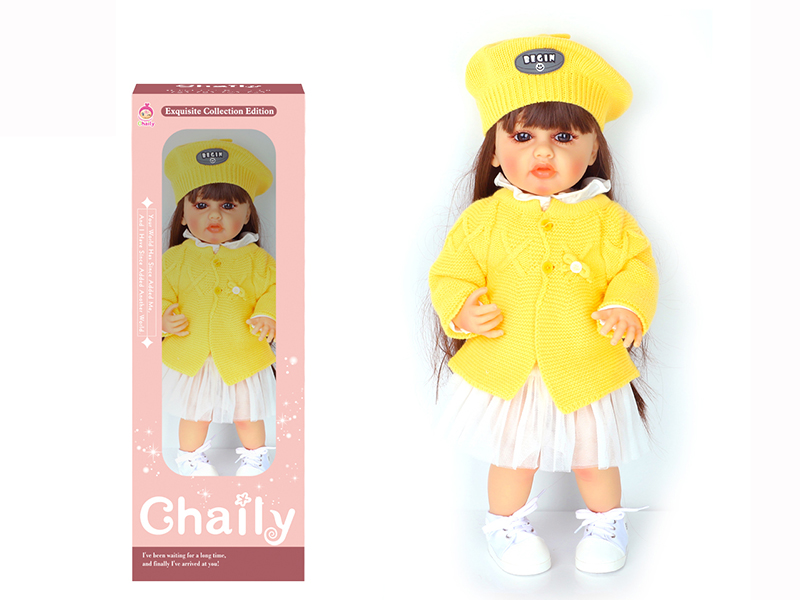 55CM Soft Glue Reborn Baby Doll(Machine Hair Transplant)With Diaper, Birth Card, Woollen Cap