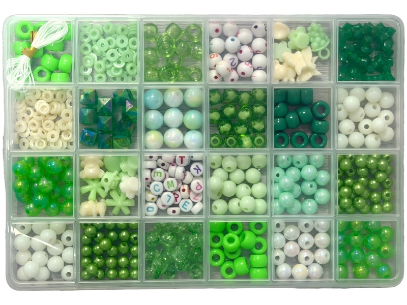 24-Grid Diy Beaded Box, Green Soft Clay Letter Beads, Acrylic Beads, Multi-Style Friendship Bracelet Making (With Beaded String)