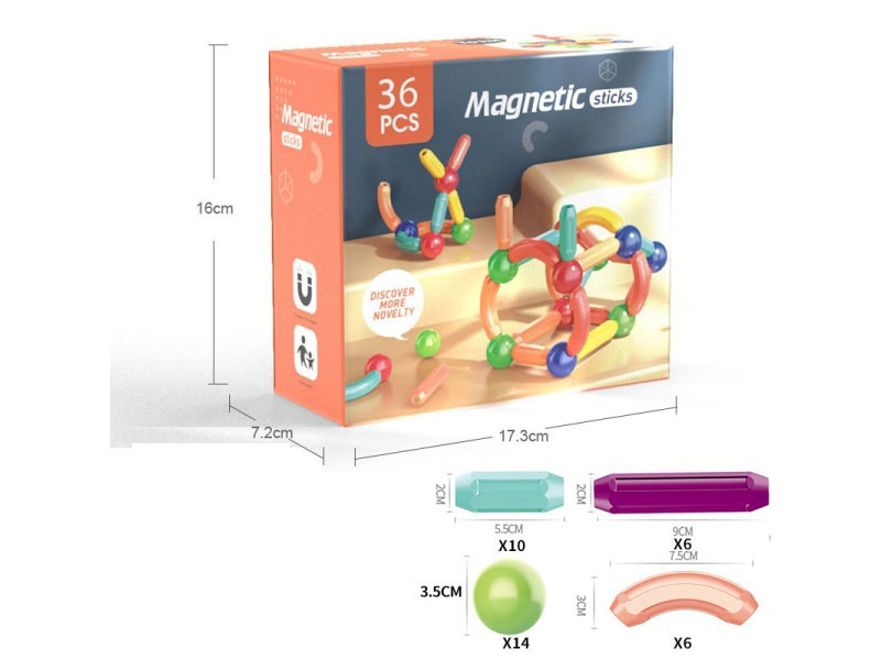 36Pcs Of Regular Magnetic (Ball Diameter 3.5Cm, Rod Magnetic Force 2500Gs)