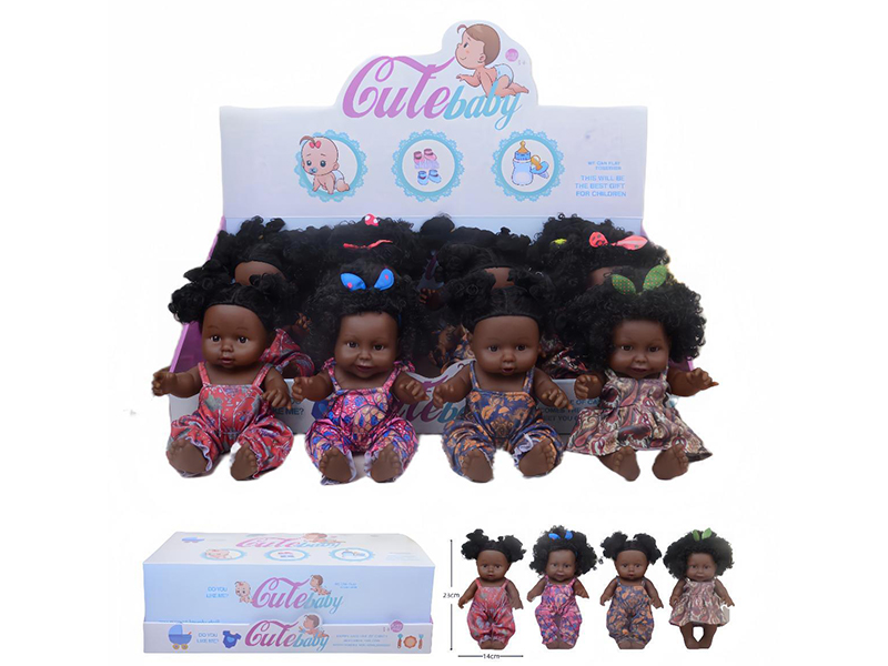 Four 10-Inch All-Vinyl Black Dolls Mixed Set (With 4-Sound Ic, 12 In One Display Box)