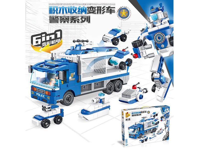 Small Particle Building Blocks Storage Transform Police Car 653pcs