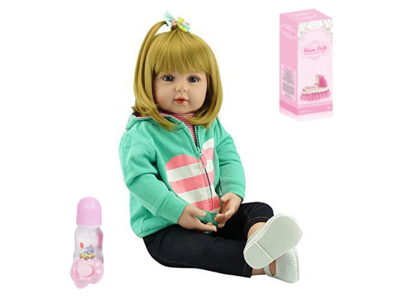 45cm High Simulation Reborn Doll (Wig Sheath)With Feeding-Bottle, Magnetic Pacifier, Diaper, Birth Card