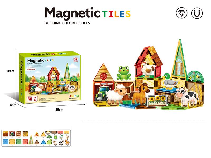 7.5cm Farm Series Magnetic Tiles Building Blocks 36pcs