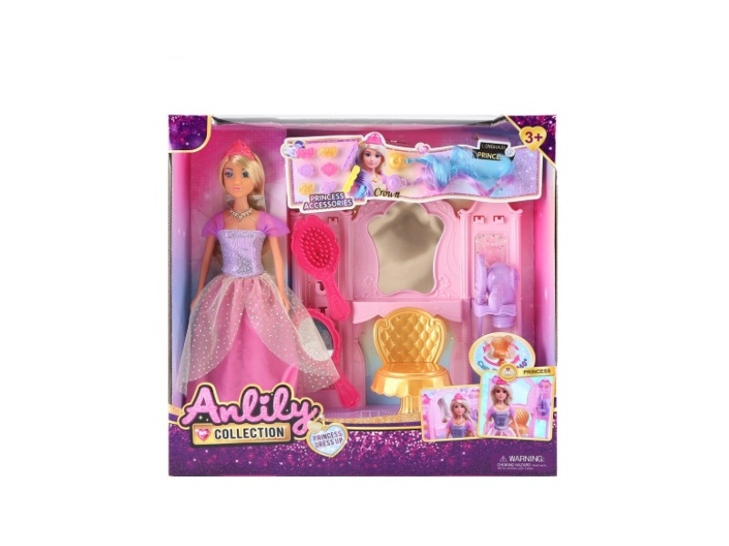 11.5-Inch Solid Body Doll Dressing Table Set (Brown Skin)