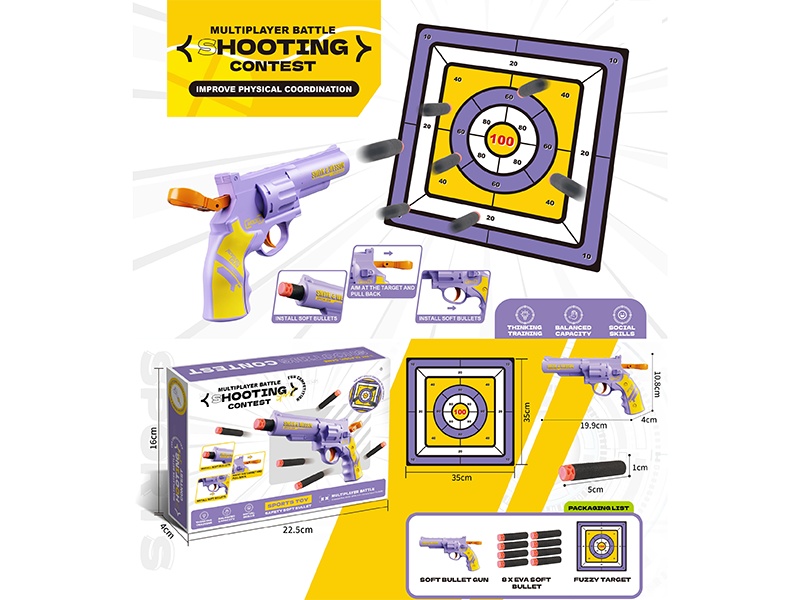 Revolver Soft Bullet Gun + Velcro Dartboard