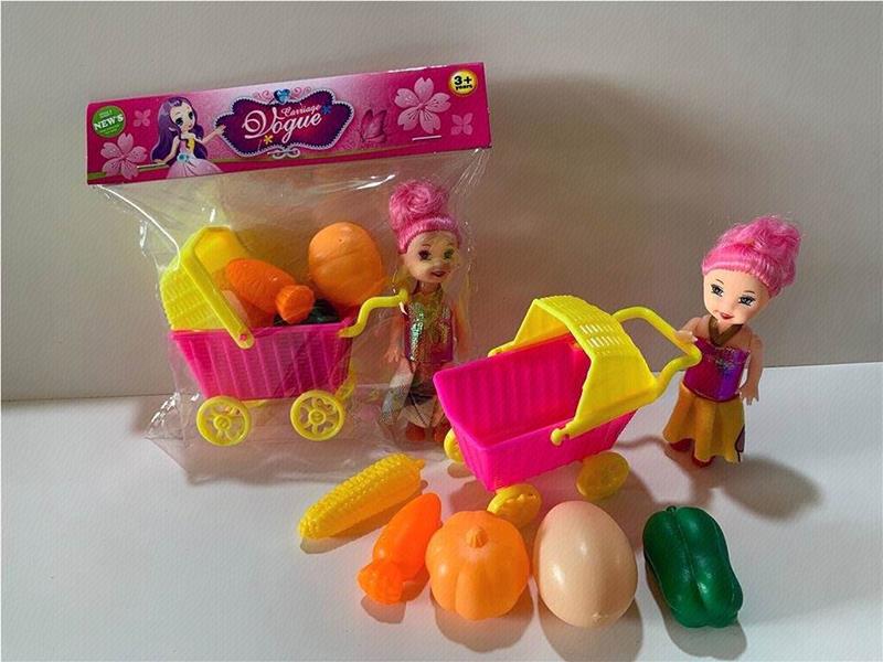 3.5-Inch Doll With Cart, Corn, Eggs, Carrots, Green Peppers, Pumpkin Toys