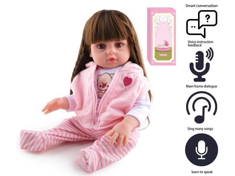 45cm Soft Plastic Reborn Doll(Wig Sheath)With Feeding-Bottle, Magnetic Pacifier, Diaper, Birth Card, With Intelligent Conversation And Recording Functions