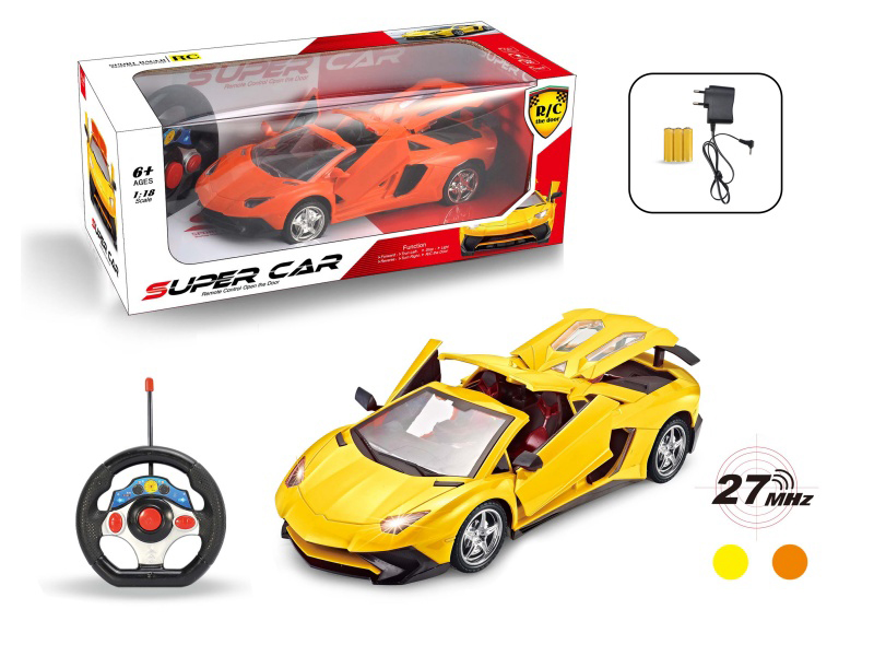 1:18 Lamborghini With A Roof Remote Control For Four Doors (Equipped With A Small Steering Wheel Remote Control, Charger, And Rechargeable Battery)