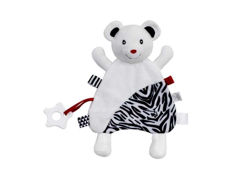 Black And White Bear Rattle Teething Baby Pocket Soothing Towel