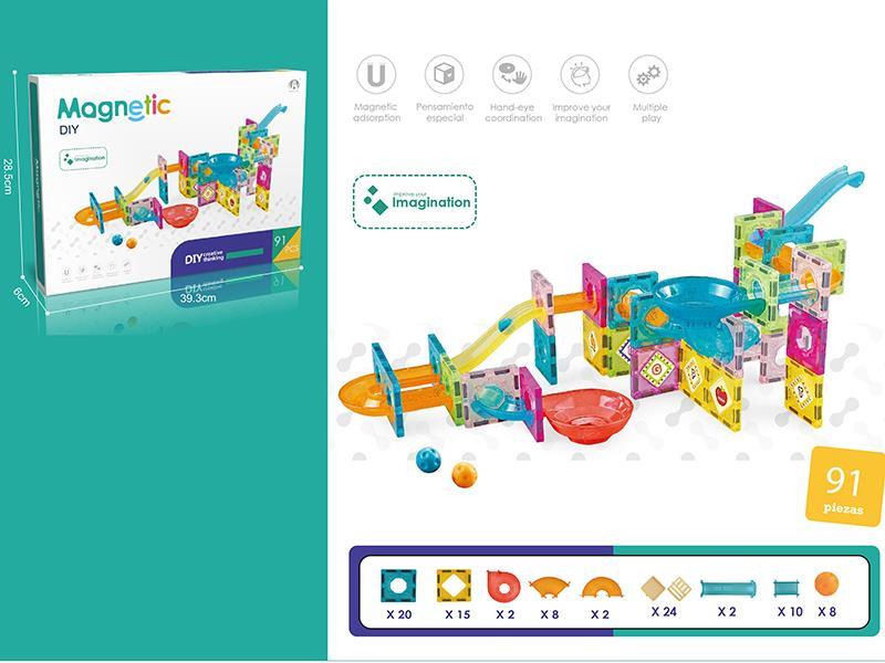 Magnetic Tiles Roll Ball Track Building Blocks 91PCS