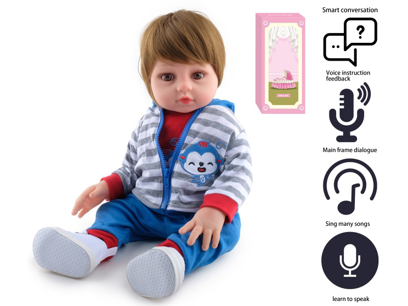 45cm Soft Plastic Reborn Doll(Wig Sheath)With Feeding-Bottle, Magnetic Pacifier, Diaper, Birth Card, Cloth Shoes, With Intelligent Conversation And Recording Functions