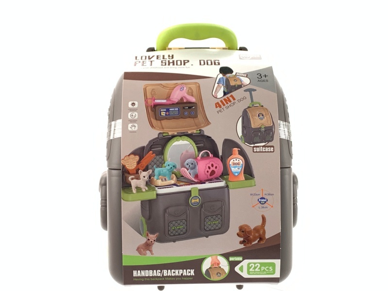 Household Play Toys Pet Three-Pocket Schoolbag Trolley Case