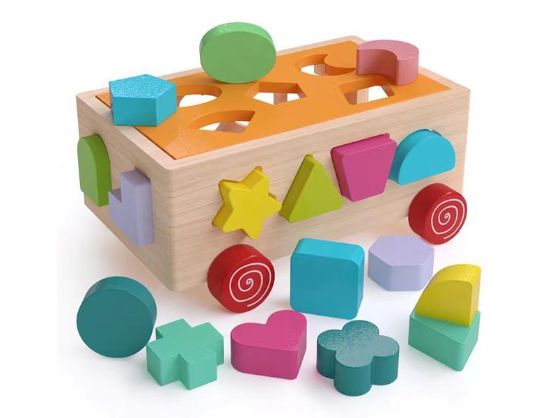 Wooden 17 Hole Shaped Cognitive Drag Toy