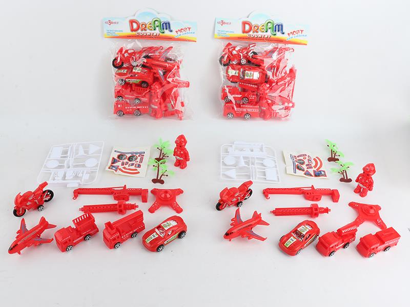 5 Solid Color Slide Fire Engine,Motorcycle,Airplane + Firemen,Tower Crane,Gas Station,Guidepost,Tree