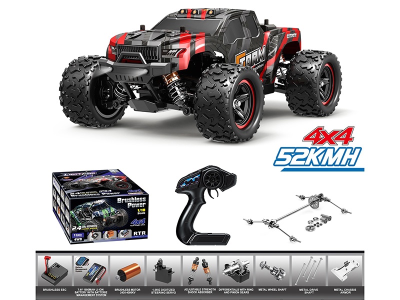 1:18 Brushless Four-Wheel Drive Full-Proportion High-Speed Large Truck (Pickup) In Red