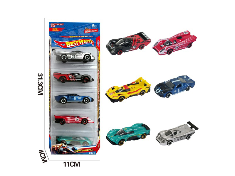 6-Piece 1:64 Racing Car, Sports Car Alloy Model 5-Pack