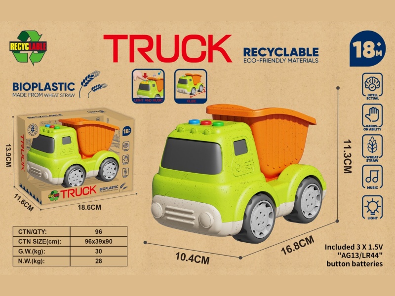 Straw Cartoon Sliding Engineering Dump Truck (With Lights And Music)