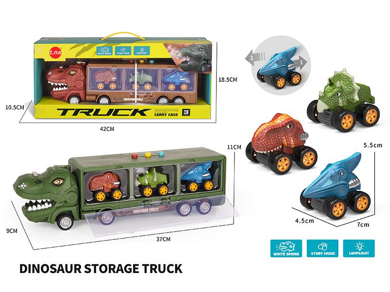 Dinosaur Storage Spray Container Truck With Sound And Light + 3 Pull Back Alloy Dinosaur Cars