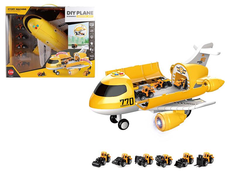 Cartoon Storage Airplane With Sound And Light + Alloy Engineering Trucks