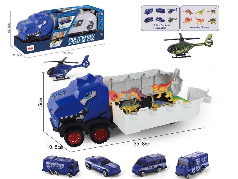 Slide Police Store Dinosaur Cars With 4 Cars And 2 Planes + 6 Small Dinosaurs