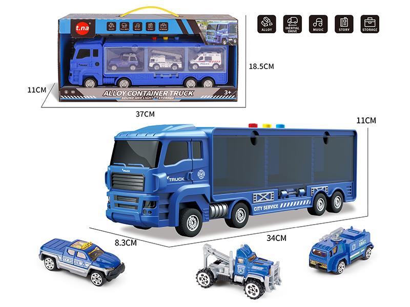Slide Storage Container Truck With Sound And Light + 3 Slide Alloy Police Cars