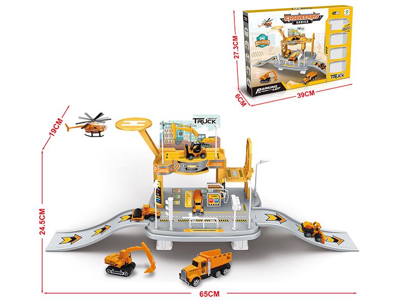 Engineering Series Track Parking Lot With 1 Helicopter And 3 Alloy Cars