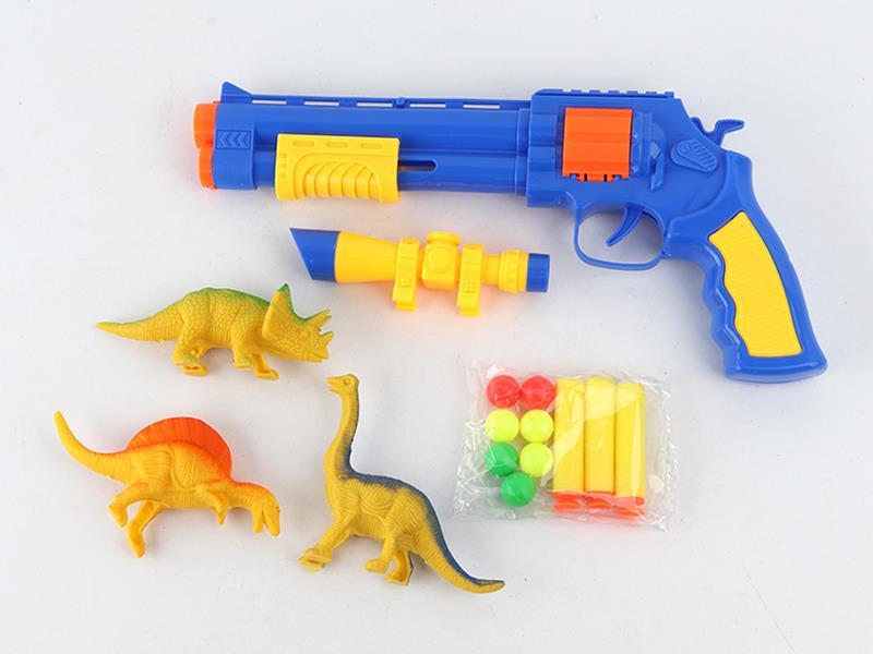 Revolver Soft Bullet Gun+Three Dinosaurs