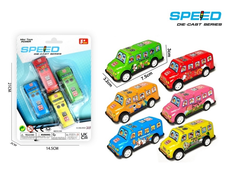 Pull Back Iron School Bus 4pcs