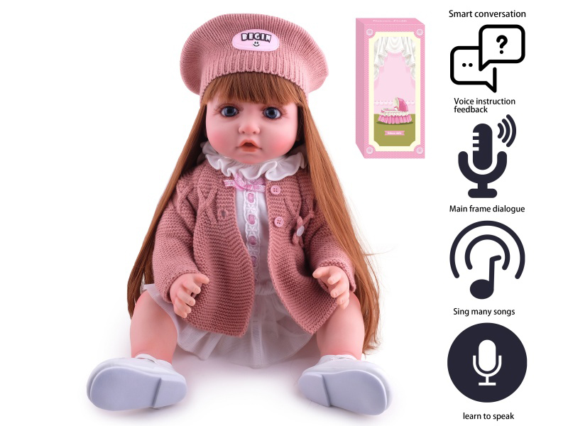 55cm Soft Plastic Reborn Doll(Wig Sheath) With Feeding-Bottle, Magnetic Pacifier, Diaper, Birth Card With Smart Conversation, Recording Functions