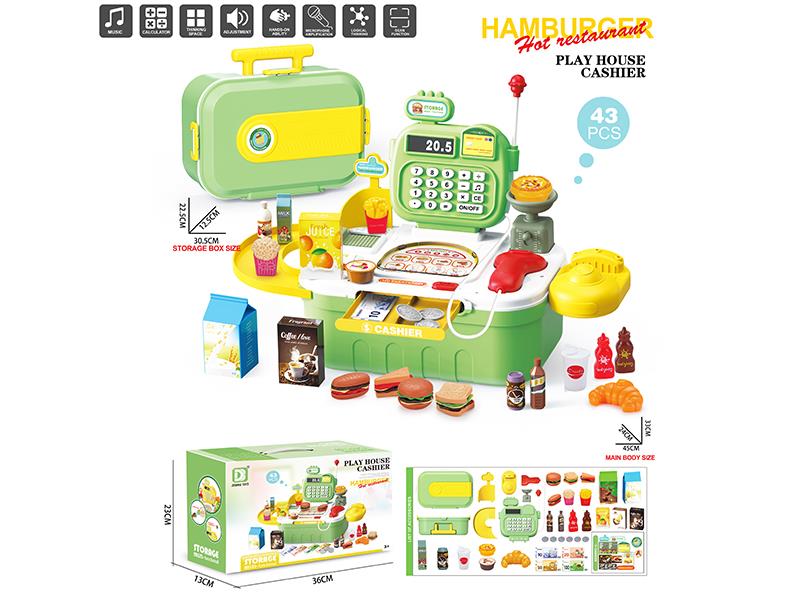 Storage Cash Register Burger Shop Play Set 43pcs