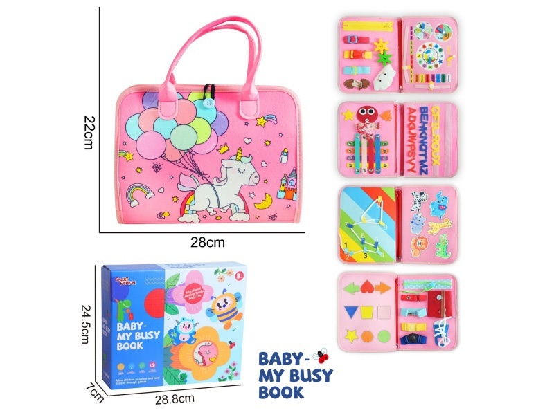 Montessori Early Childhood Education And Intelligence - 5-Page Pink Balloon Style Busy Book Made Of Felt