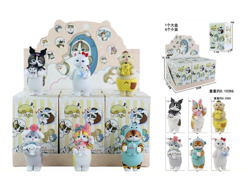 Six Sanrio Shark Cat Figurines