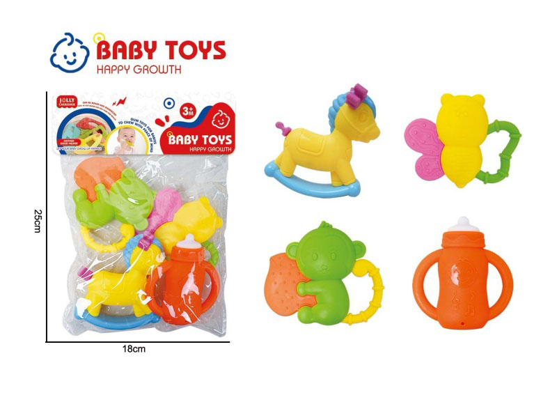 A 4-Piece Set Of Cartoon Educational And Soothing Baby Teething Toys