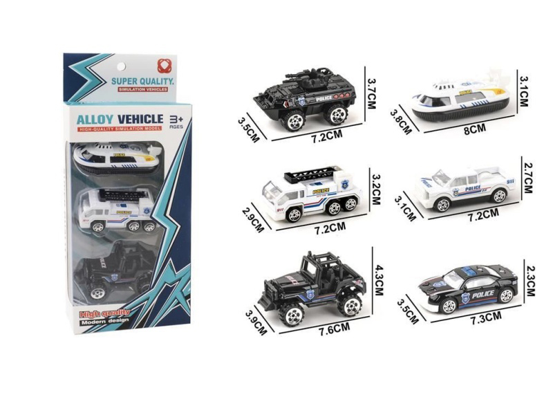 3 Pieces Of Sliding Police Car Alloy Vehicle