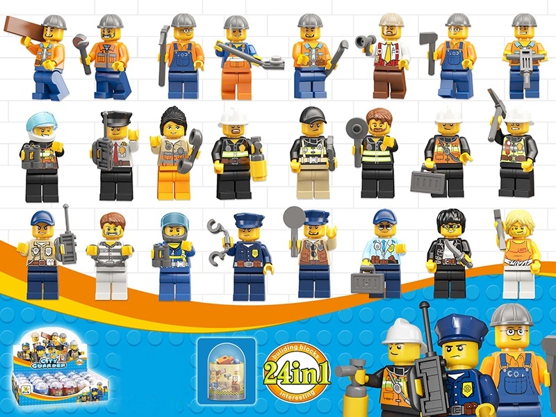 Cylindrical Building Blocks, Minifigures, Small Lego-Style Building Blocks