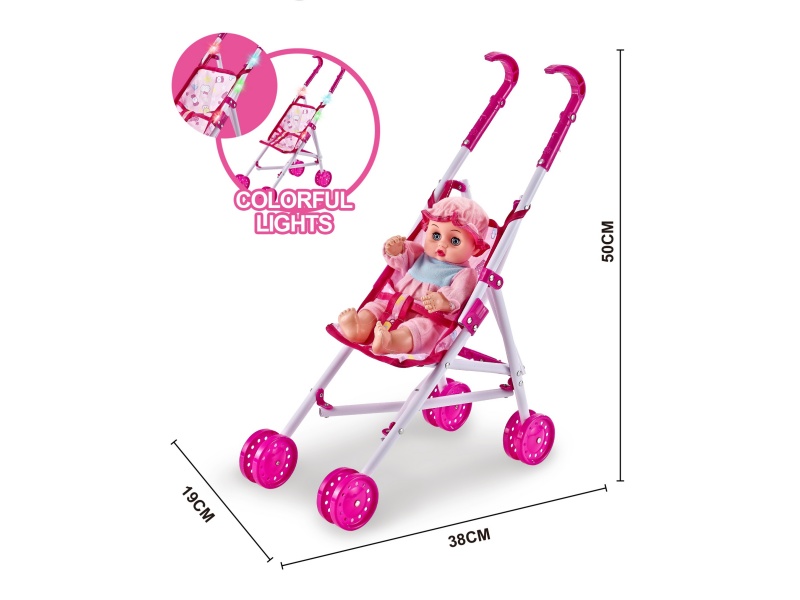 Colorful Light Plastic Trolley With 12-Inch Empty Music Doll