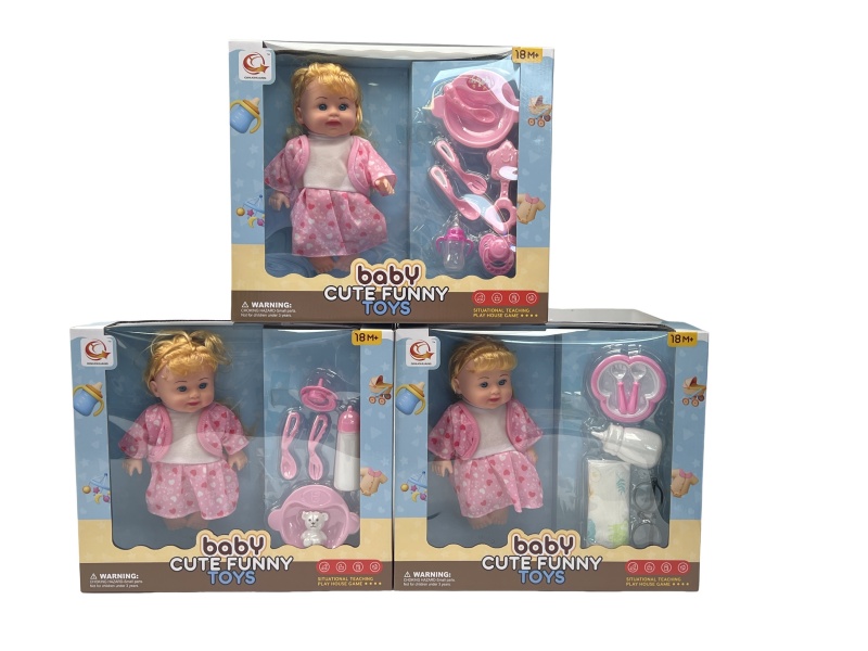 A Mixed Set Of Three Types Of 10-Inch Figurines And Dolls With Tableware