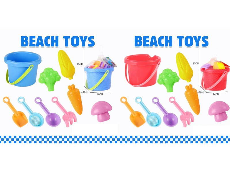 Beach Bucket Sand Spade Tools Fruit And Vegetable Mold Set Of 9