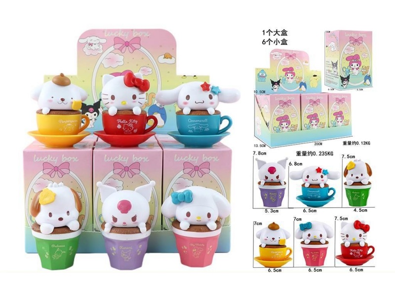 Six Sanrio Coffee Cup Figurines