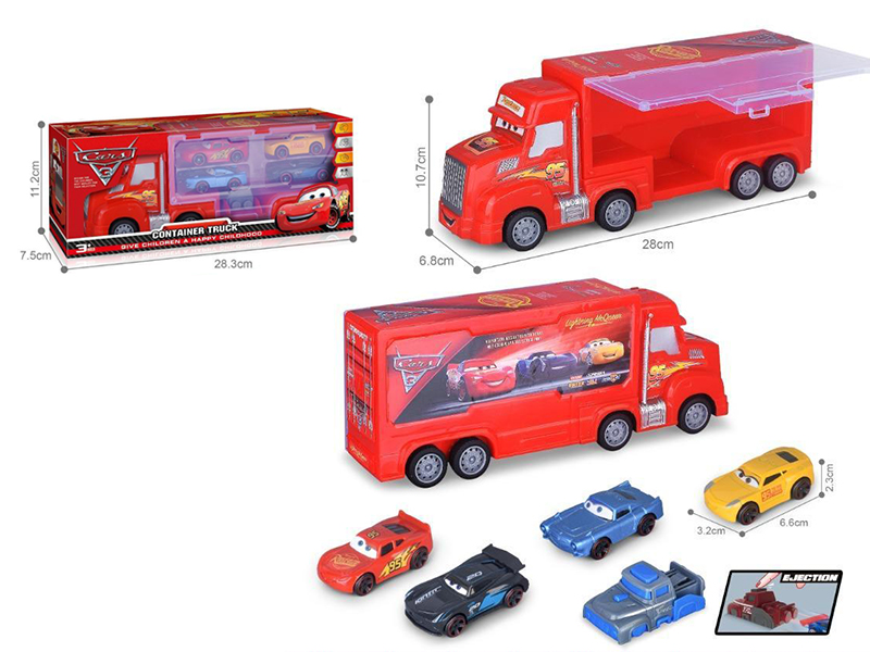 Friction Container Truck + 4 Slide Alloy Cars + Launcher