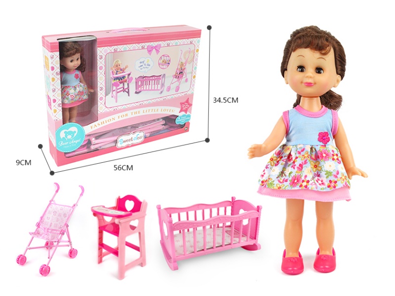 14-Inch Cute Girl Three-In-One (Crib + Chair + Stroller)