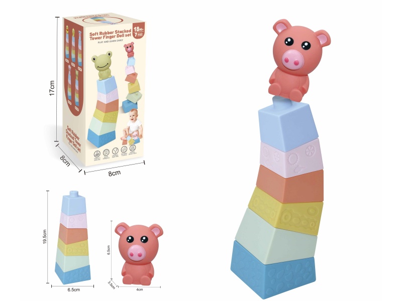 Soft Plastic Stacked Tower Finger Doll Set(Pig) 7pcs