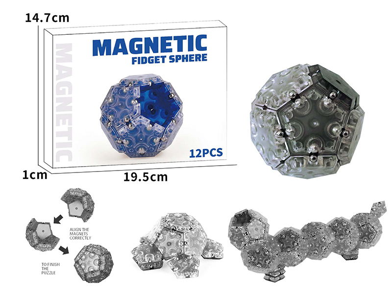 Transparent Pentagon Building Block DIY Magnetic Ball 12PCS (Black)