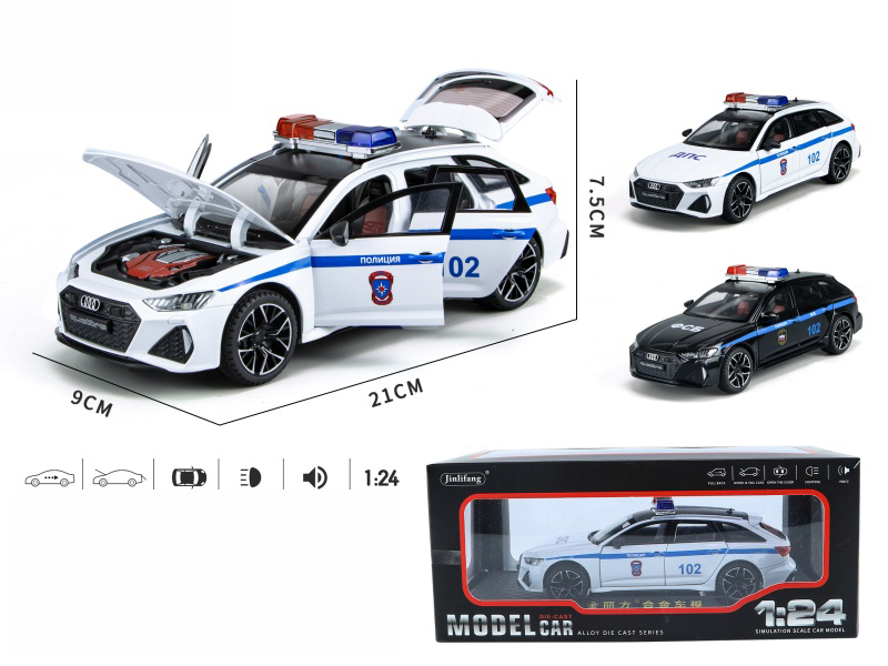 1:24 Audi RS6 Russian Police Car Pull Back Alloy Six-Door Car Model With Sound And Light
