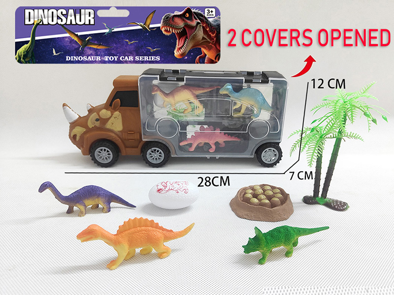 Rhinoceros Storage Container Truck With 3pcs Solid Dinosaurs + Tree + Egg + Egg Nest