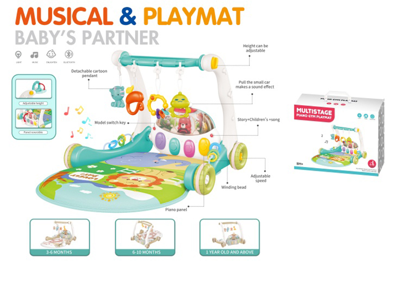 Bear Baby Walker Pedal Piano Fitness Blanket - Blue (Bluetooth Version)