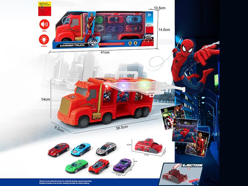 Friction Spider-Man Storage Carrier Truck + 6 Alloy Cars + Launcher