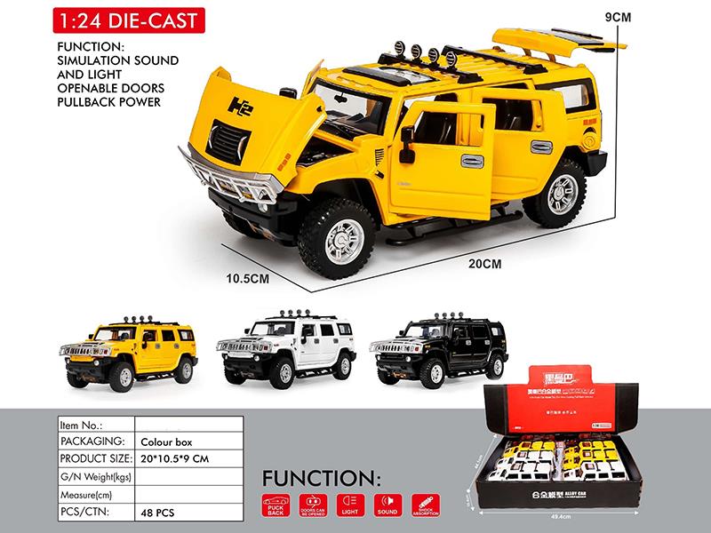 1:24 Hummer H2 Alloy Car Model(7 Door Opening, Pull Back, Sound And Lights)