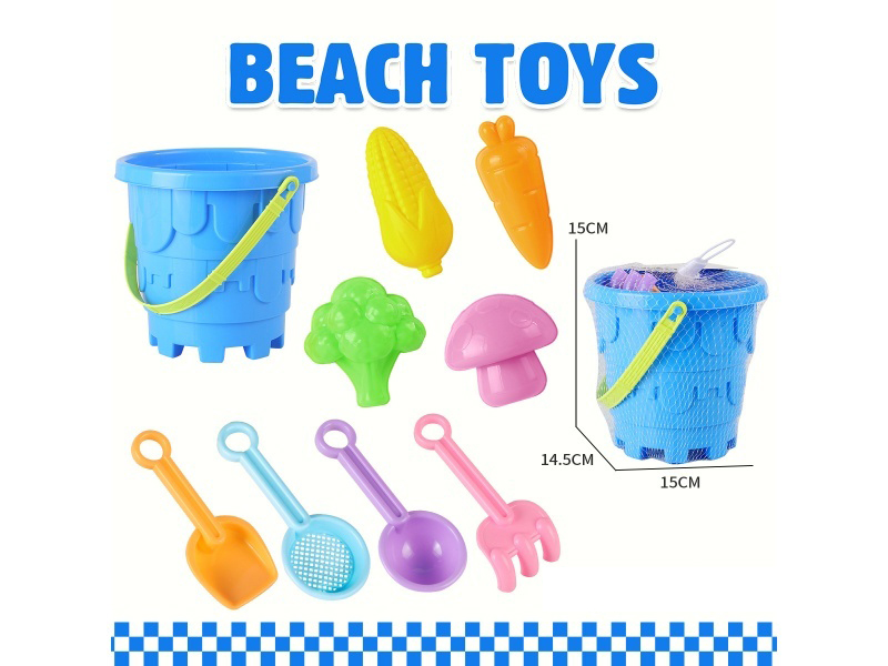 Beach Bucket Shovel Tools, Fruit And Vegetable Sand Mold, 9 PCS