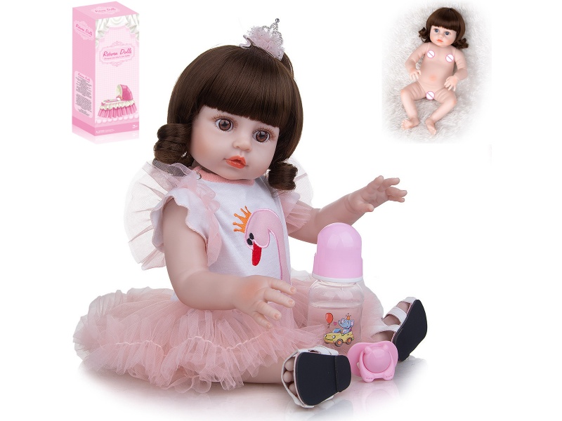 45cm High Simulation Reborn Doll (Wig Sheath)With Feeding-Bottle, Magnetic Pacifier, Diaper, Birth Card